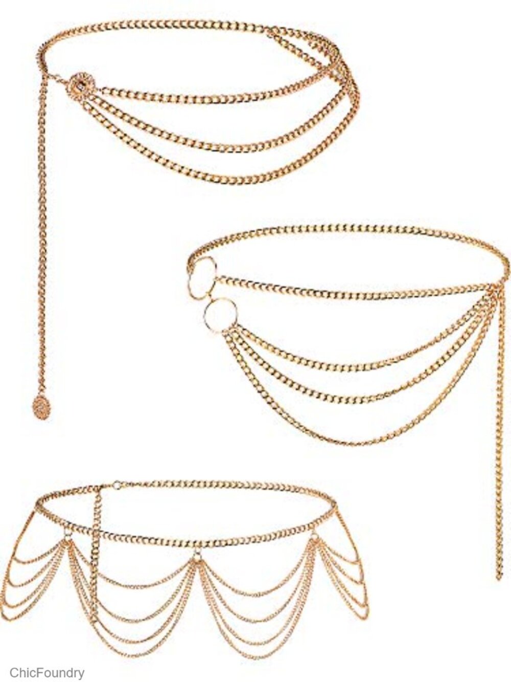 3 Pack Multi Layer Waist Chain Body Jewelry for Women Boho Belly Chain